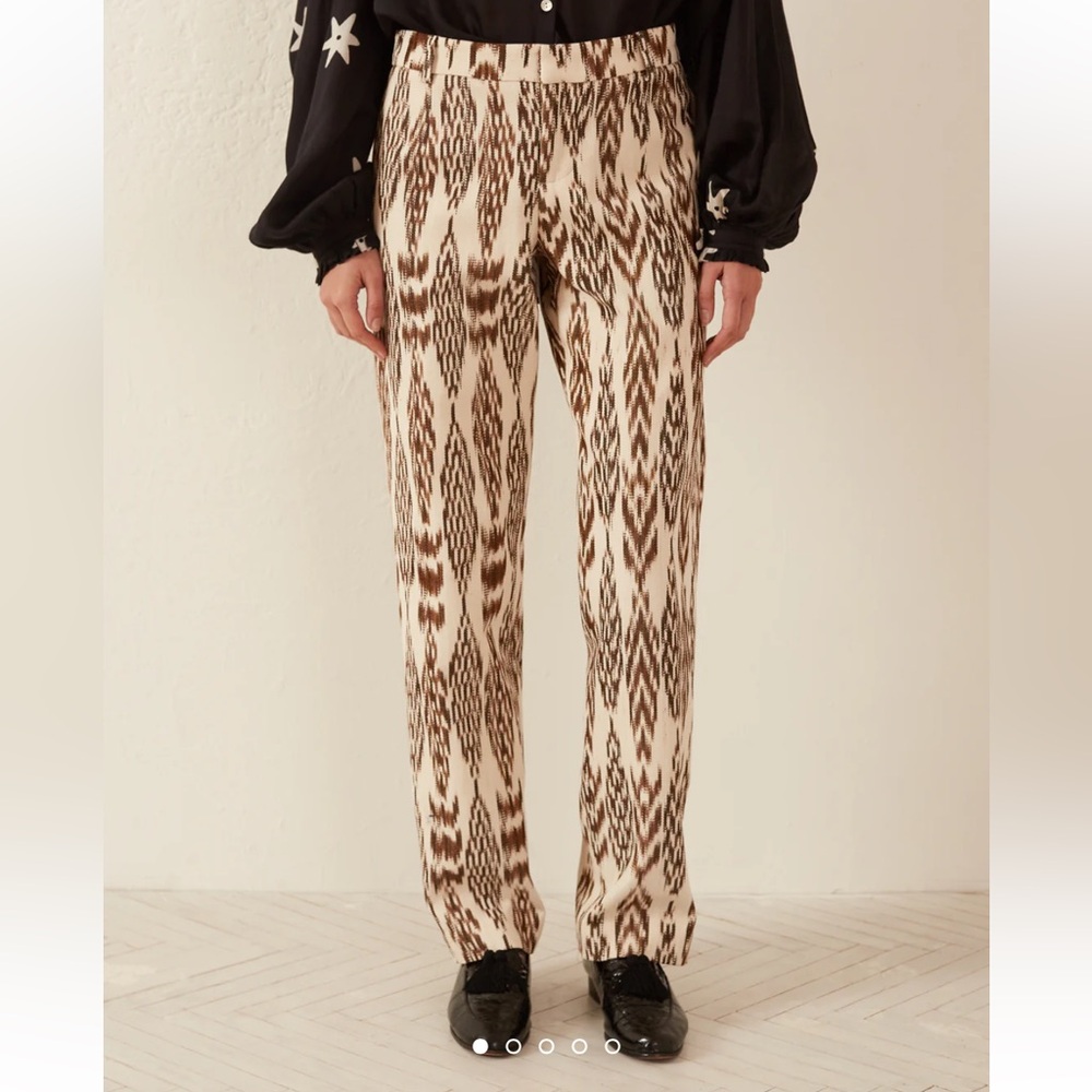 Alix of Bohemia Ezra Feather Ikat Pants Sz XS NEW Cream/Brown Mid Rise